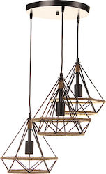 Κρεμαστό φωτιστικό οροφής τριπλό διαμάντι με σκοινί C30 CICLIOR3380 Nitorio 19