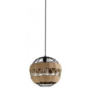 Κρεμαστό φωτιστικό οροφής μονό μεταλλικό Ε27 Φ30cm μαύρο με σχοινί σε σχήμα μπάλας ROBOLIA