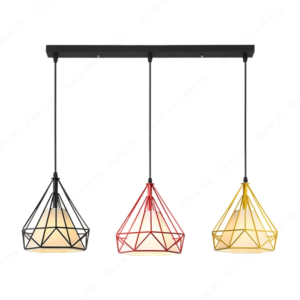 Κρεμαστό φωτιστικό οροφής τριπλό σε σχήμα διαμαντιού 25cm σε μαύρο, κόκκινο και κίτρινο χρώμα με λευκό κάλυμμα Ε27 R50 Nitorio 75