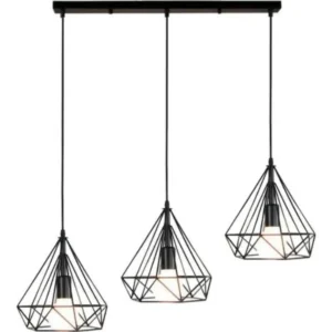 Κρεμαστό φωτιστικό οροφής τριπλό σε σχήμα διαμαντιού 25cm σε μαύρο χρώμα Ε27 R50 REKTO3250 Nitorio 51