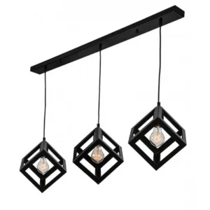 Κρεμαστό φωτιστικό οροφής τριπλό τετράγωνο ρόμβος μεταλλικό μαύρο E27 R50 CUBIO 3