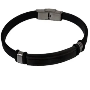 Μοντέρνο ανδρικό βραχιόλι με σιλικόνη σε μαύρο χρώμα Stainless steel AST10