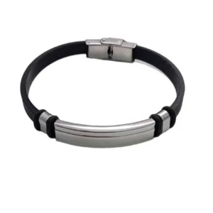 Μοντέρνο ανδρικό βραχιόλι με σιλικόνη σε μαύρο χρώμα Stainless steel AST3