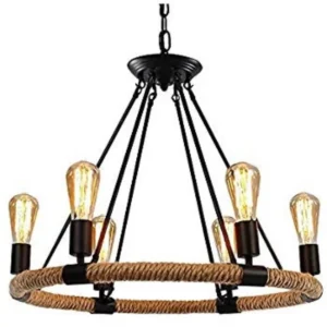 Φωτιστικό κρεμαστό οροφής πολύφωτο μεταλλικό με σκοινί κυκλικό 6φωτο E27 ALEC3