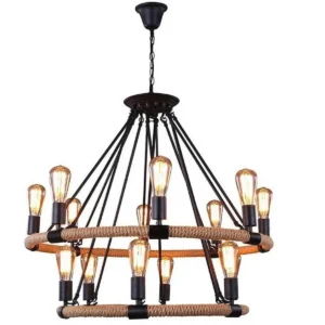 Φωτιστικό κρεμαστό οροφής πολύφωτο μεταλλικό με σκοινί πολύφωτο με 14 λάμπες E27 ALEC1