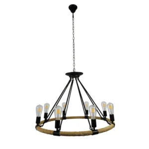 Φωτιστικό κρεμαστό οροφής πολύφωτο μεταλλικό με σχοινί 8φωτο E27 ALEC2