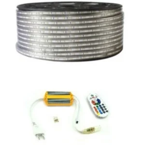 Αδιάβροχη ταινία led RGB 220V 5050SMD 90 μέτρα μαζί με τηλεχειριστήριο και το τροφοδοτικό