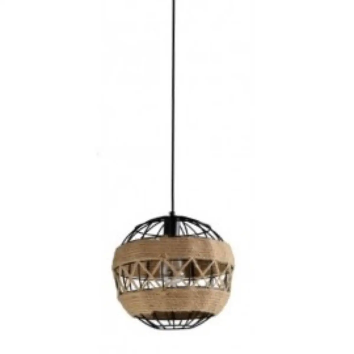 Κρεμαστό φωτιστικό οροφής μονό μεταλλικό Ε27 Φ30cm μαύρο με σχοινί σε σχήμα μπάλας ROBOLIA