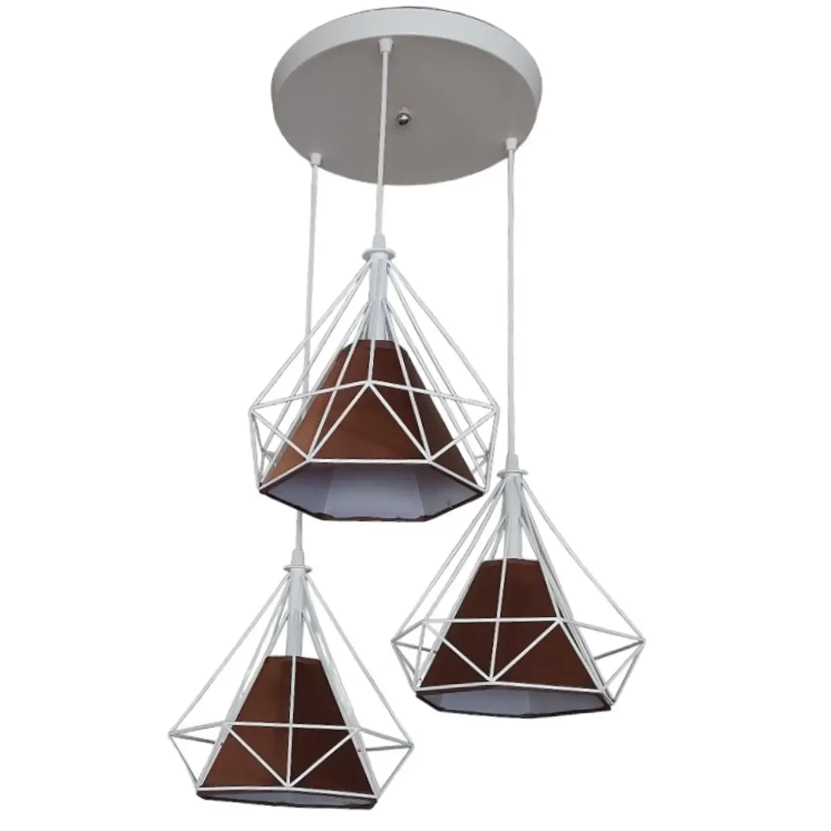 Κρεμαστό φωτιστικό οροφής τριπλό διαμάντι 28cm σε λευκό χρώμα με καφέ κάλυμμα E27 C30 CICLIOW3B280 Nitorio 61