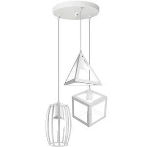 Κρεμαστό φωτιστικό οροφής τριπλό με γεωμετρικά σχήματα λευκό E27 C30 RICO3