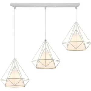 Κρεμαστό φωτιστικό οροφής τριπλό σε σχήμα διαμάντι 25cm λευκό χρώμα με λευκό κάλυμμα Ε27 R50 REKTOW3W250 Nitorio 56