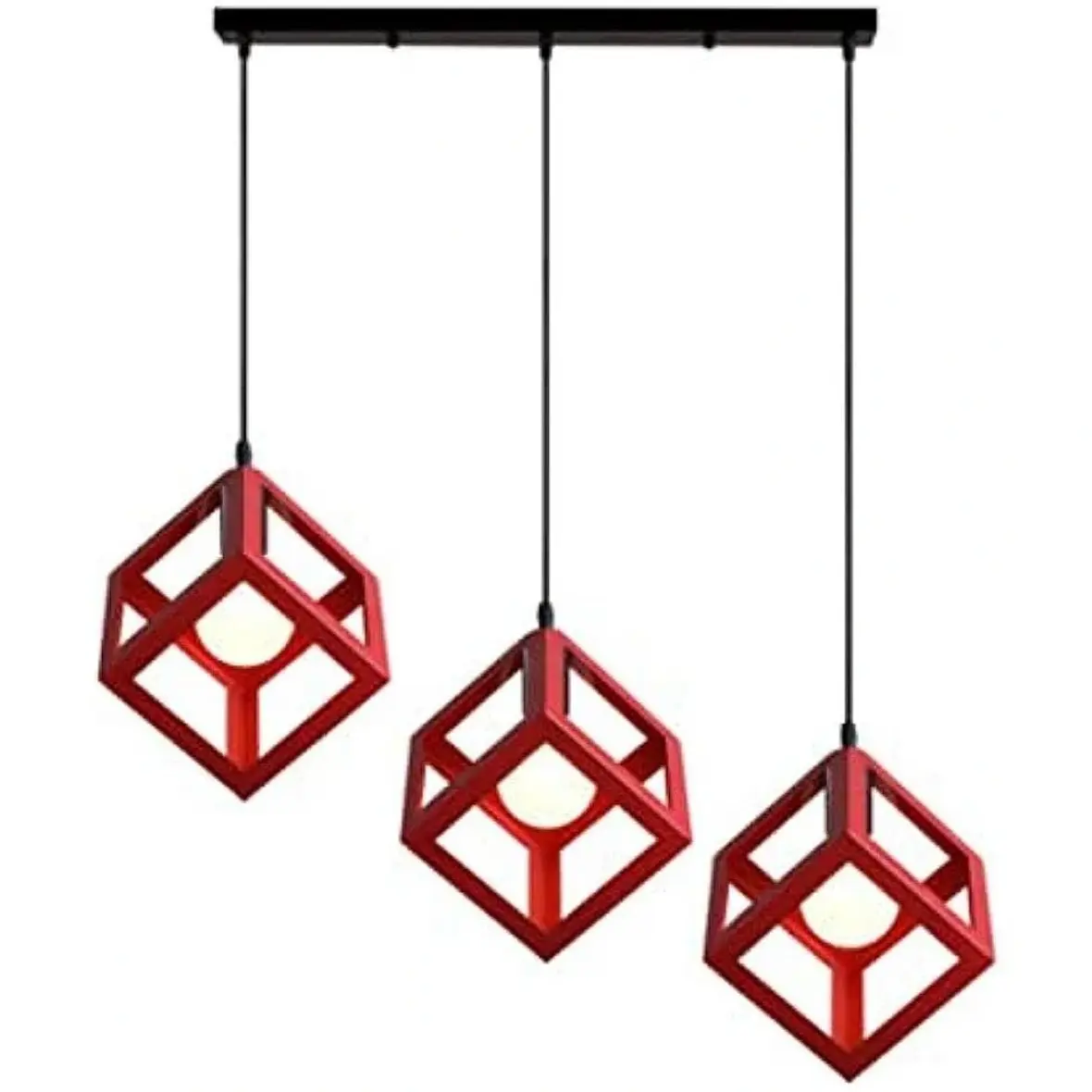 Κρεμαστό φωτιστικό οροφής τριπλό τετράγωνο ρόμβος μεταλλικό κόκκινο χρώμα E27 R80 CUBIO 24