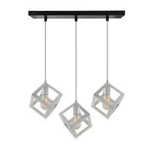 Κρεμαστό φωτιστικό οροφής τριπλό τετράγωνο ρόμβος μεταλλικό λευκό χρώμα με μαύρη ροζέτα E27 R50 CUBIO 11