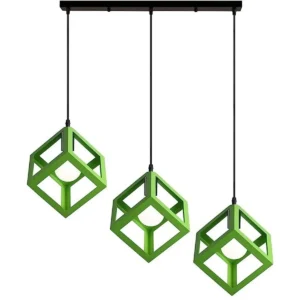 Κρεμαστό φωτιστικό οροφής τριπλό τετράγωνο ρόμβος μεταλλικό πράσινο χρώμα E27 R50 CUBIO 45