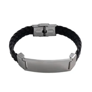 Μοντέρνο ανδρικό βραχιόλι με δέρμα σε μαύρο χρώμα Stainless steel και Leather AST2
