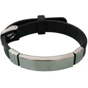 Μοντέρνο ανδρικό βραχιόλι σε μαύρο χρώμα από σιλικόνη και stainless steel AST18