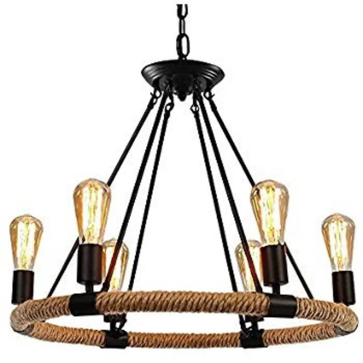 Φωτιστικό κρεμαστό οροφής πολύφωτο μεταλλικό με σκοινί κυκλικό 6φωτο E27 ALEC3