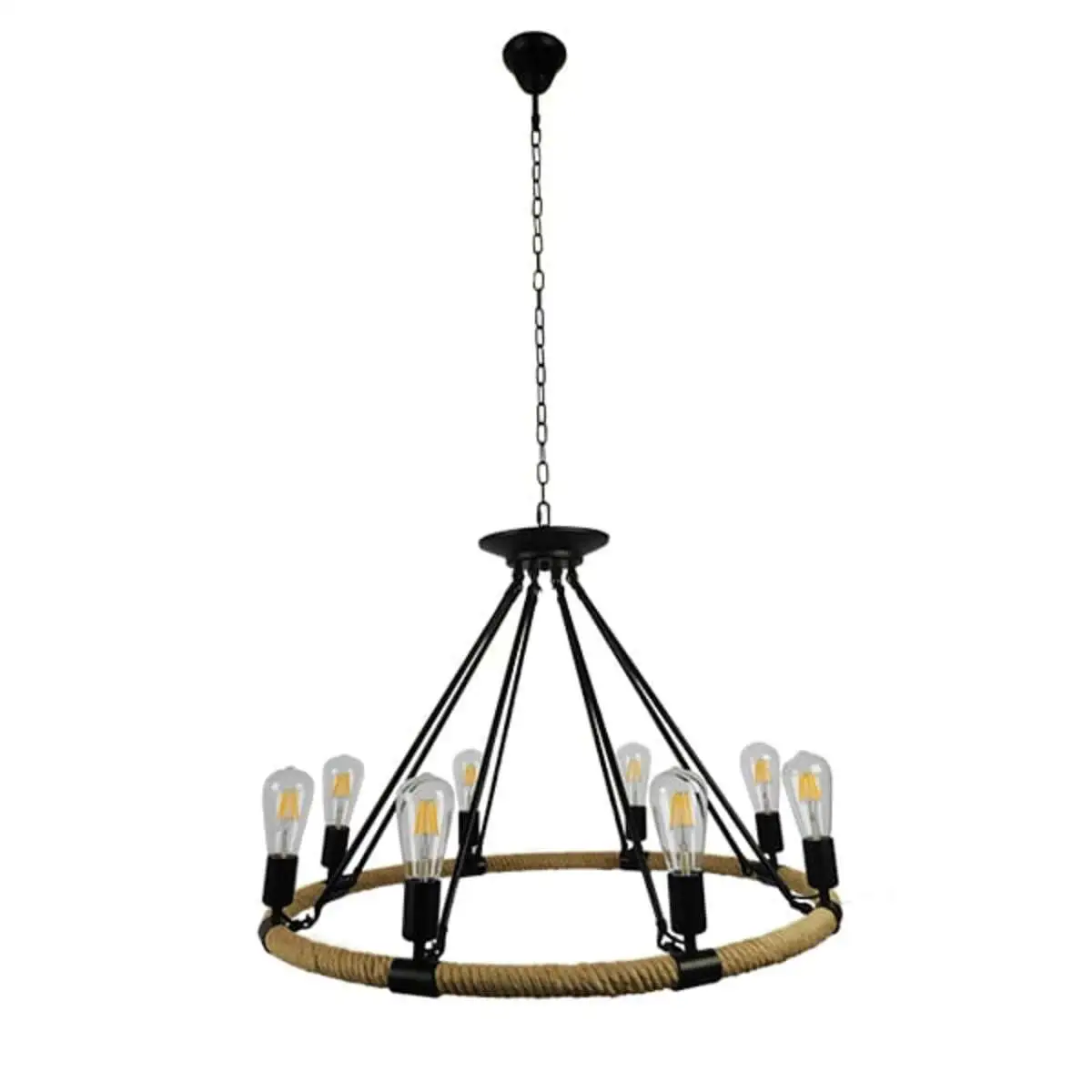 Φωτιστικό κρεμαστό οροφής πολύφωτο μεταλλικό με σχοινί 8φωτο E27 ALEC2