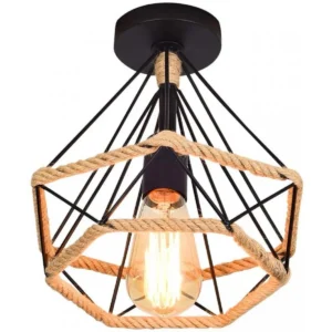 Φωτιστικό οροφής – Πλαφονιέρα σχήμα διαμάντι μαύρο με σχοινί 25cm Nitorio 69